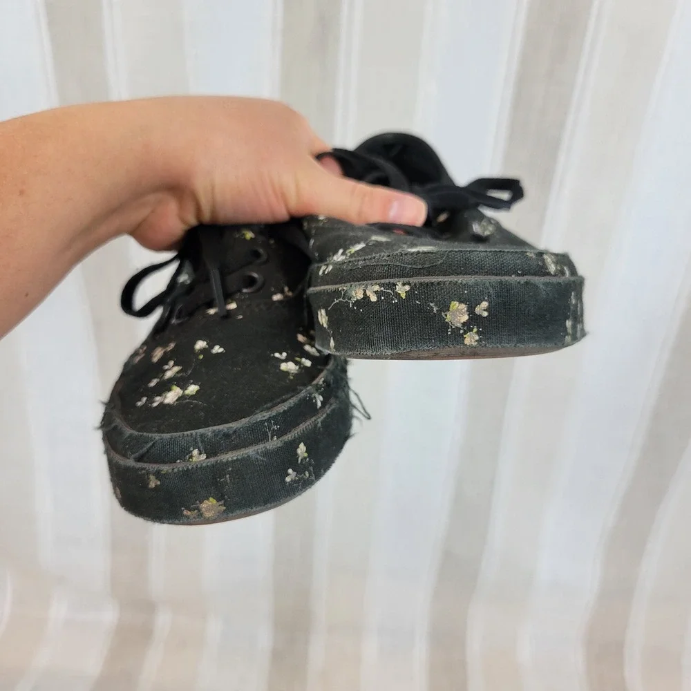 Vans Midnight Floral‎ Lace Up Sneakers Black White Size 7